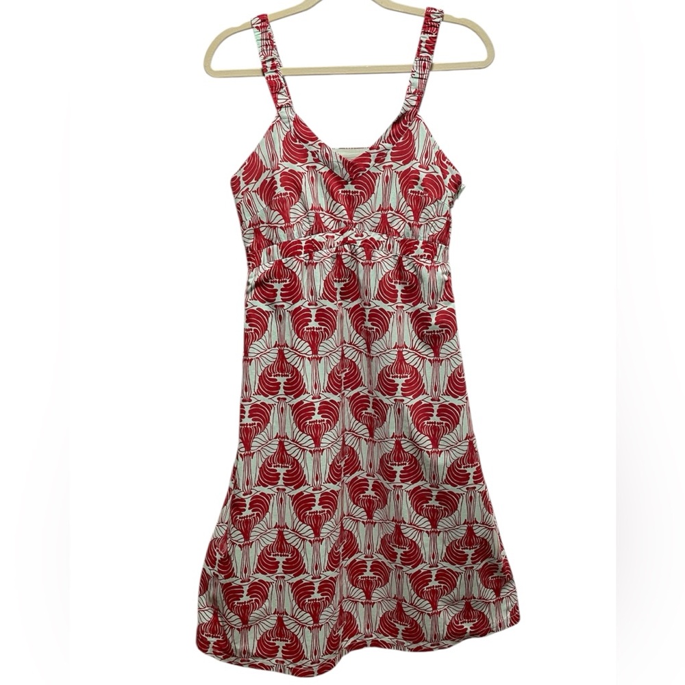 Tulle Los Angeles Red/Pale Jade Abstract Print Empire Waist Sundress M EUC